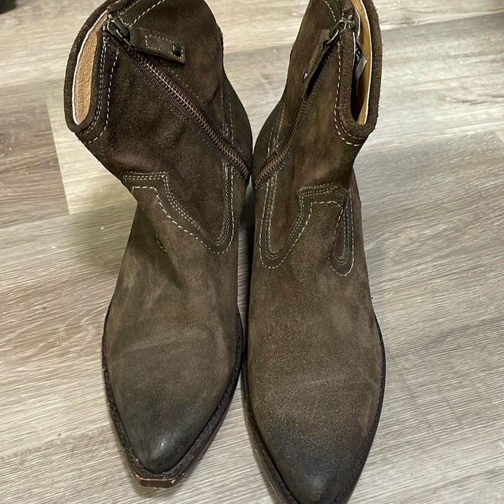 Frye Brown Suede Pointed Toe Ankle Boots